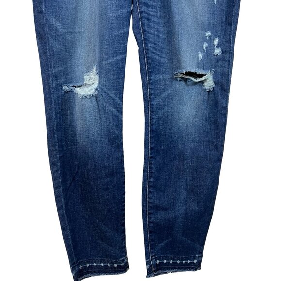 J. Crew Blue Distressed 9" High Rise Raw Hem Toothpick Size 31 - Picture 3 of 10